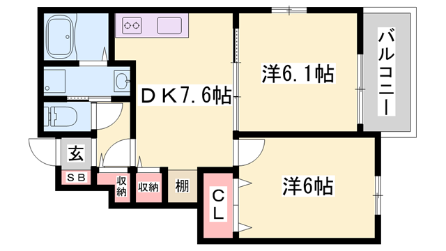 ソレイユ ラ.メゾン(2DK/1階)の間取り写真
