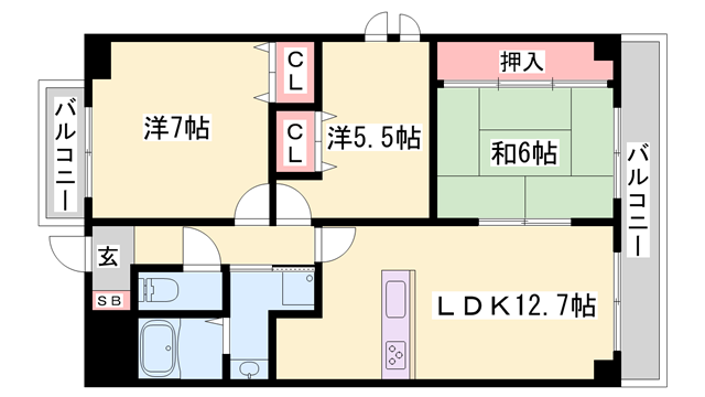 シャトー北条(3LDK/2階)の間取り写真