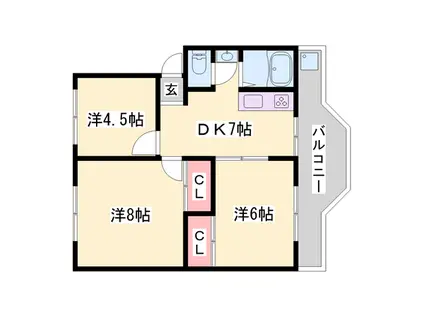 溝口ハイツ(3DK/4階)の間取り写真