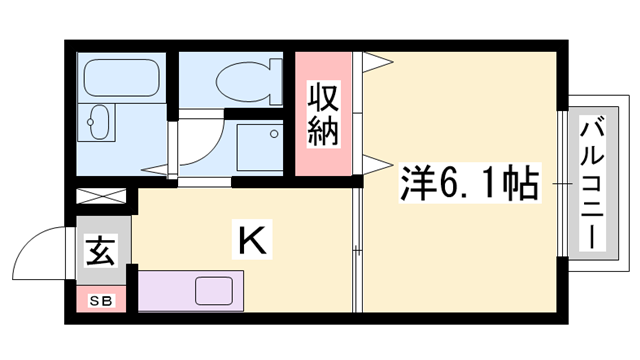 オークタウン書写 D棟(1K/2階)の間取り写真