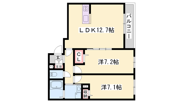 グランコート東加古川(2LDK/2階)の間取り写真