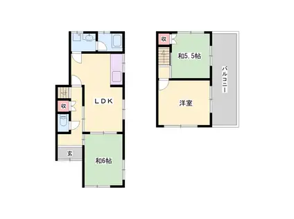 山陽電気鉄道本線 別府駅(兵庫) 徒歩11分 2階建 築44年(3LDK)の間取り写真