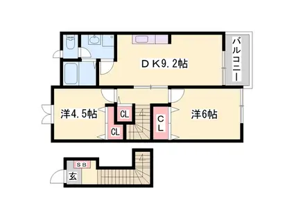 サザンリーフB(2DK/2階)の間取り写真