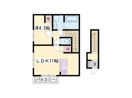 オーシャンコート北今宿A棟(1LDK/2階)の間取り写真