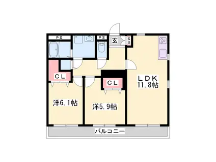 BRAIN福崎(2LDK/2階)の間取り写真