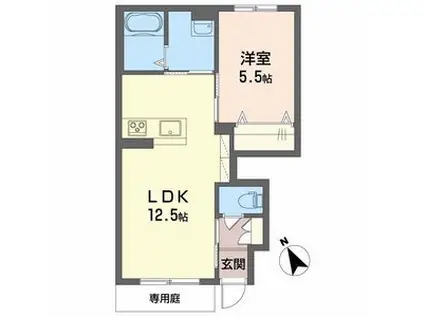 加古川線 社町駅 バス乗車時間:36分 東条BS前バス停で下車 徒歩5分 2階建 築1年(1LDK/1階)の間取り写真
