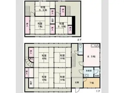 姫新線 余部駅 徒歩46分 2階建 築49年(8LDK)の間取り写真