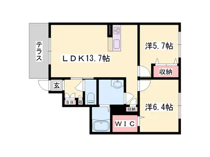 アンビエラ(2LDK/1階)の間取り写真