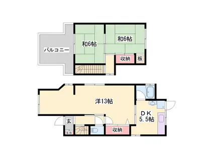 加古川線 加古川駅 徒歩25分 2階建 築49年(3DK)の間取り写真