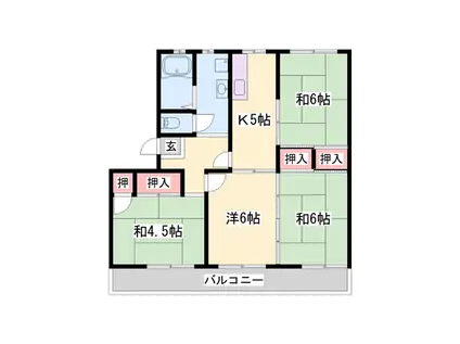 西夢前台ハイツ(4K/5階)の間取り写真
