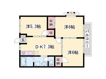 ビューハイツ横尾(3DK/2階)の間取り写真