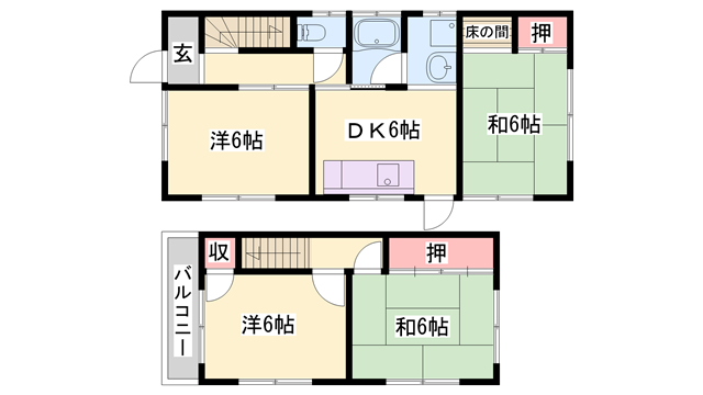加古川線 西脇市駅 徒歩14分 2階建 築47年(4DK)の間取り写真