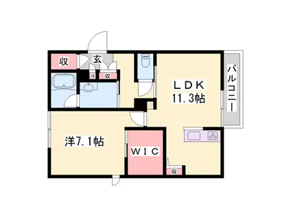 グリーンハイツ 河高 B棟(1LDK/1階)の間取り写真