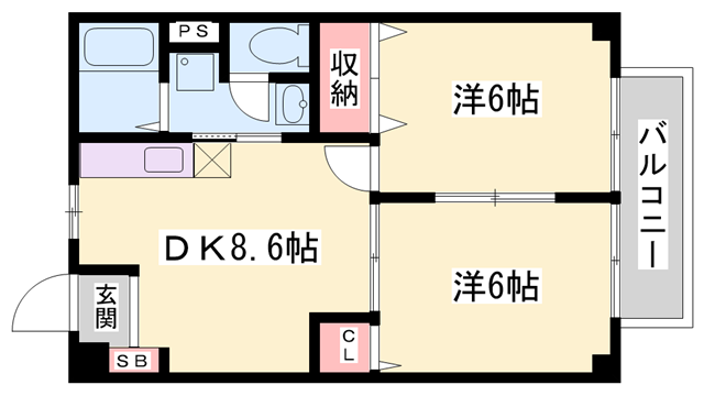 エスポワール三木(2DK/2階)の間取り写真