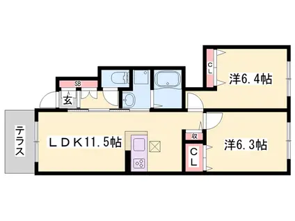 GALA GARDENS(2LDK/1階)の間取り写真