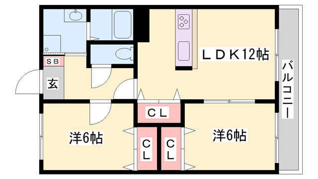 プレイン野里(2LDK/1階)の間取り写真