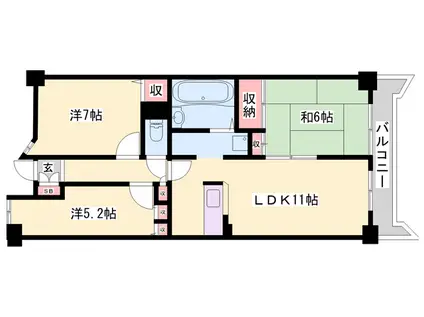 ロイヤルヴィーゼ南新在家(3LDK/4階)の間取り写真