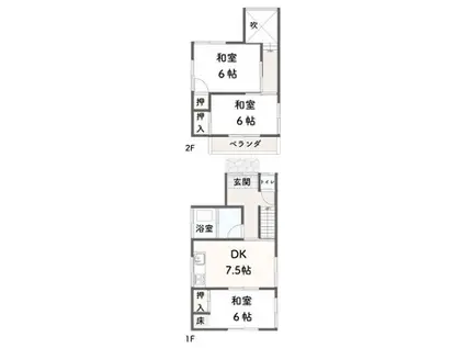 播但線 福崎駅 徒歩91分 2階建 築49年(3DK)の間取り写真