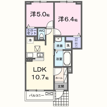 糸久レジデンス龍野 参番館(2LDK/1階)の間取り写真