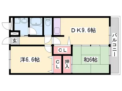 ノーブル・ヴィレッジ(2DK/1階)の間取り写真