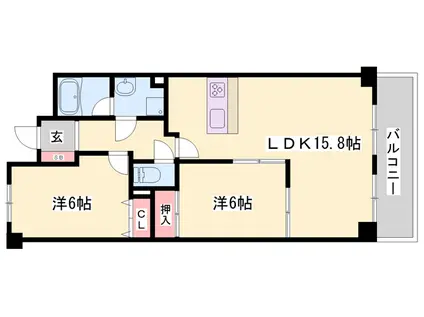 サンヒルズ岡田(2LDK/4階)の間取り写真