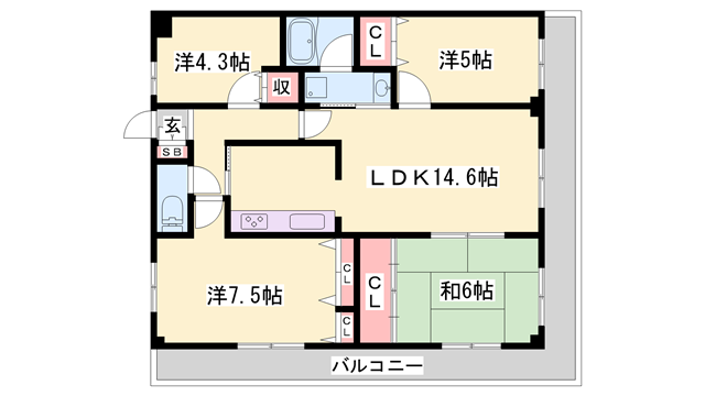 ビッグウェーブビル(4LDK/3階)の間取り写真