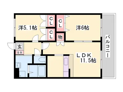 ライツェントパレス(2LDK/2階)の間取り写真