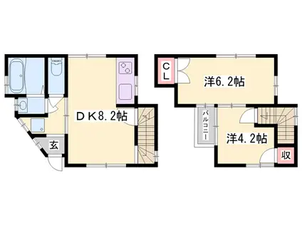 播但線 野里駅 徒歩17分 1階建 築27年(2DK)の間取り写真