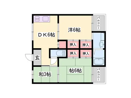 ビレッジハウス書写台(3DK/2階)の間取り写真