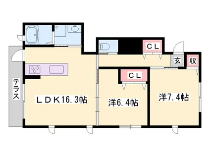 セントラヴィーヌ山手Ⅴ(2LDK/1階)の間取り写真