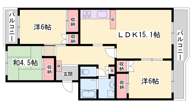ECLARGE A棟(3LDK/3階)の間取り写真