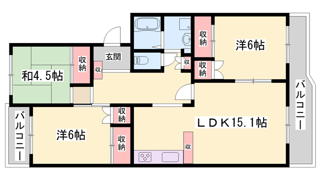 ECLARGE A棟(3LDK/3階)の間取り写真