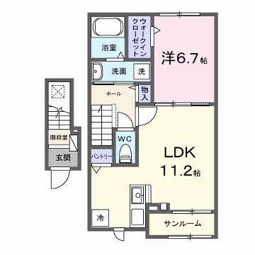 グラムス レビン(1LDK/2階)の間取り写真