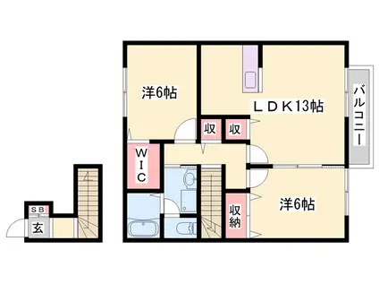 シュッド・エトワール(2LDK/2階)の間取り写真