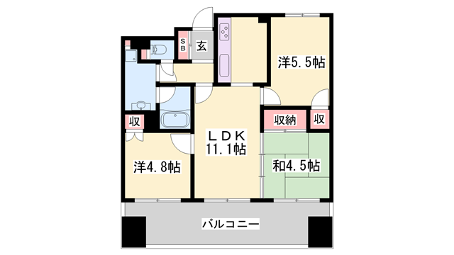 サンワプラザ大手前通(3LDK/4階)の間取り写真