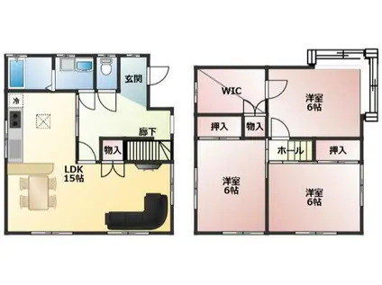 山陽電気鉄道網干線 山陽天満駅 徒歩9分 2階建 築42年(3LDK)の間取り写真