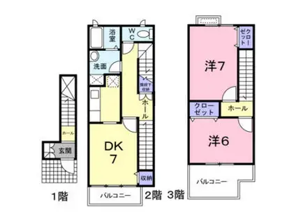 ブリシャールオーラトレス(2DK/1階)の間取り写真