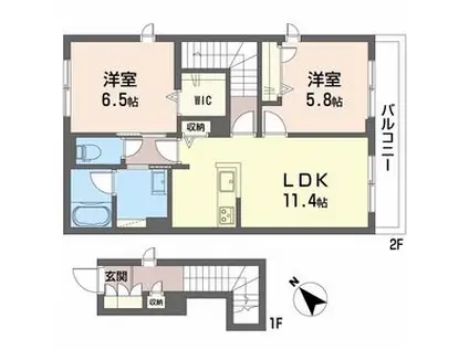 SHAMAISON雅あさぎり(2LDK/2階)の間取り写真