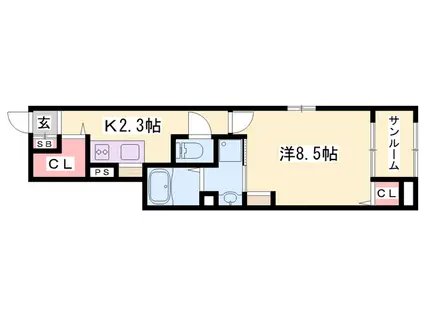 エル フルーリエⅡ(1K/1階)の間取り写真