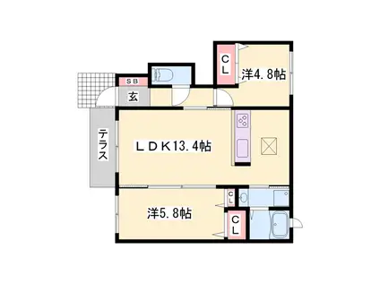ウェントゥスノヴァ(2LDK/1階)の間取り写真