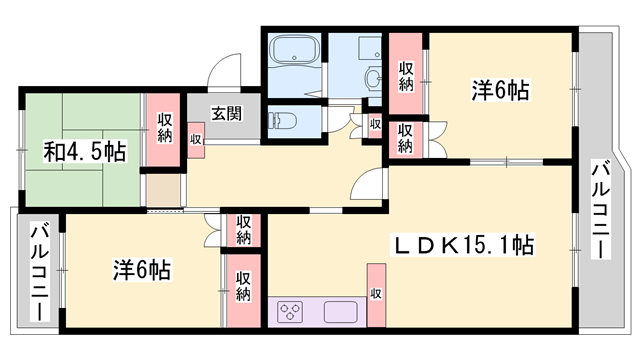 ECLARGE B棟(3LDK/2階)の間取り写真