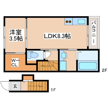 KUKUNA西蒲田 B棟(1LDK/2階)の間取り写真