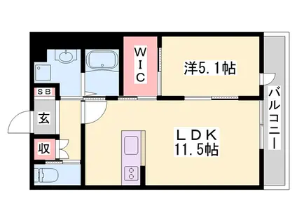 ペルル5(1LDK/1階)の間取り写真