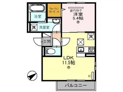 D-ROOM明石オーシャンビューハイツA(1LDK/1階)の間取り写真