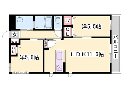サンブリエ西明石(2LDK/2階)の間取り写真