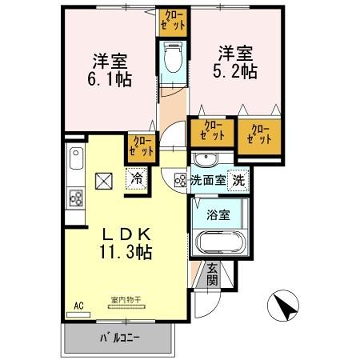 グランアヴァンティB棟(2LDK/1階)の間取り写真