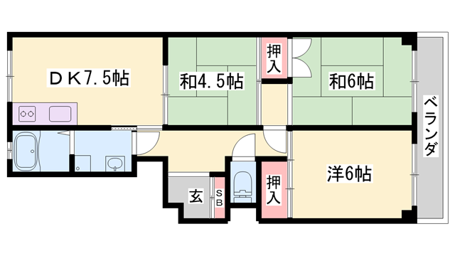 北在家アパートメント(3DK/3階)の間取り写真