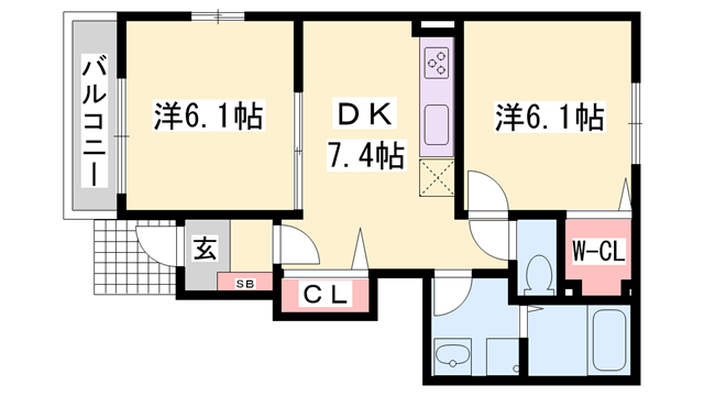 サンリットベルC棟(2DK/1階)の間取り写真