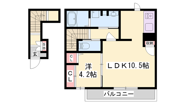 シャーメゾン恵美酒(1LDK/2階)の間取り写真