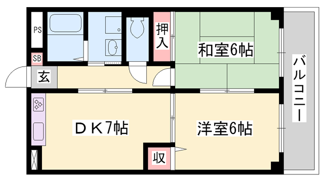 シャトレ手柄(2DK/1階)の間取り写真
